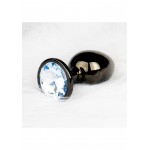 Medium Round Gem Metal Butt Plug - Black/Transparent | Jewel Butt Plugs