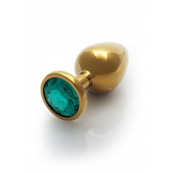 Medium Round Gem Metal Butt Plug - Gold/Green | Jewel Butt Plugs