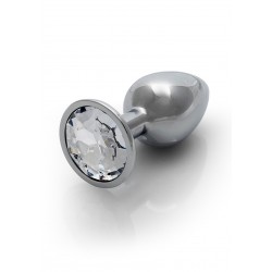 Small Round Gem Metal Butt Plug - Silver/Transparent
