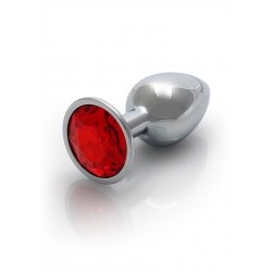 Small round Gem Metal Butt Plug - Silver/Red