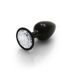 Small Round Gem Metal Butt Plug - Black/Transparent