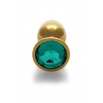 Μεταλλική Πρωκτική Σφήνα με Κυκλικό Κόσμημα Small Round Gem Metal Butt Plug - Χρυσό/Πράσινο | Πρωκτικές Σφήνες με Κόσμημα