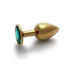 Μεταλλική Πρωκτική Σφήνα με Κυκλικό Κόσμημα Small Round Gem Metal Butt Plug - Χρυσό/Πράσινο | Πρωκτικές Σφήνες με Κόσμημα