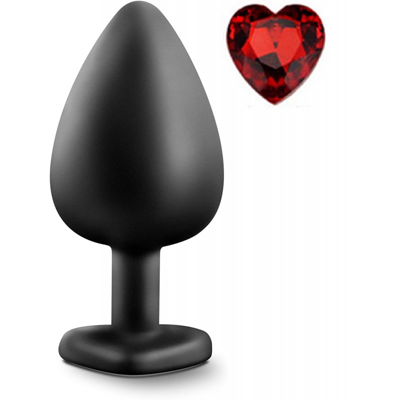 Πρωκτική Σφήνα Σιλικόνης με Κόσμημα Καρδιά Brighty Silicone Heart Jewel Butt Plug - Μαύρο/Κόκκινο | Πρωκτικές Σφήνες με Κόσμημα