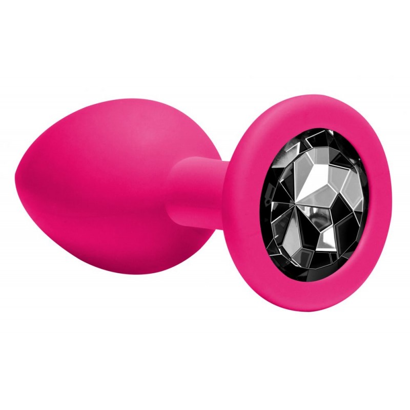 Πρωκτική Σφήνα Σιλικόνης με Κυκλικό Κόσμημα Emotions Cutie Medium Silicone Jewel Butt Plug - Ροζ/Μαύρο | Πρωκτικές Σφήνες με Κόσμημα