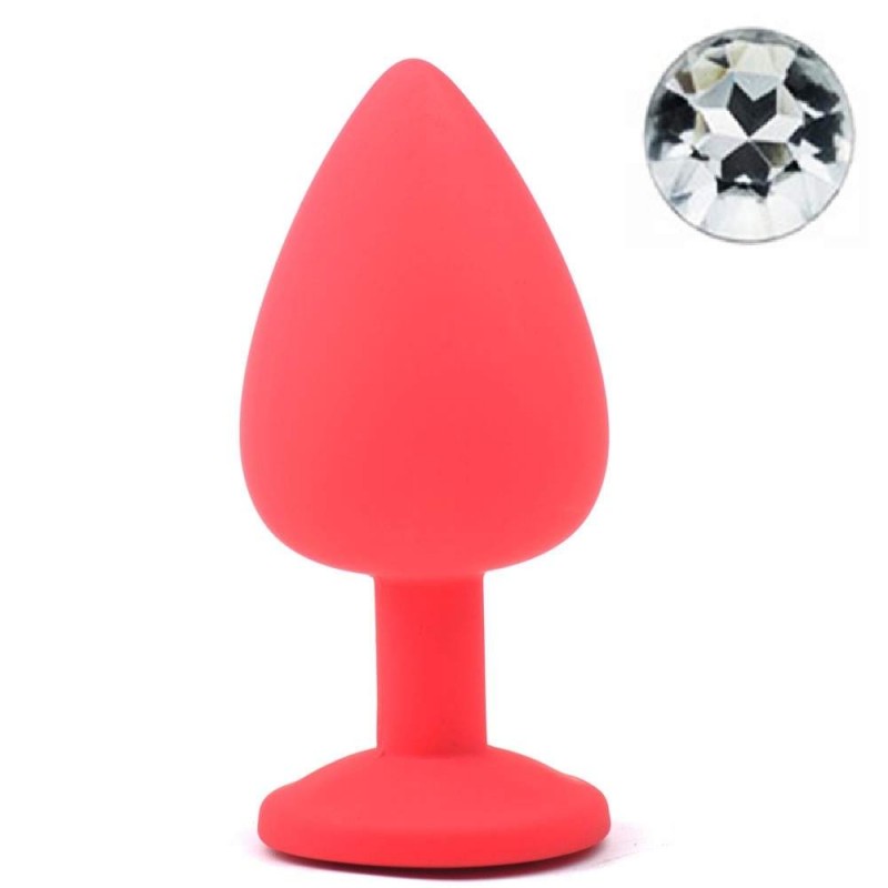 Large Silicone Round Jewel Butt Plug - Red/Transparent | Jewel Butt Plugs