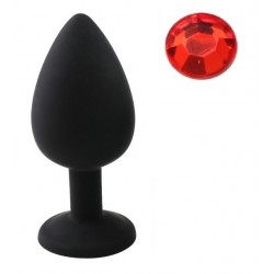 Large Silicone Round Jewel Butt Plug - Black/Red | Jewel Butt Plugs