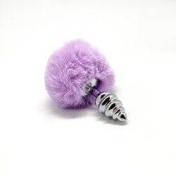 Metal Anal Fluffy Small Twist Butt Plug - Silver/Purple | Tail Butt Plugs