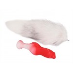 Πρωκτική Σφήνα Πέος Σκύλου με Ουρά Dog Dick Butt Plug with Tail Medium - Κόκκινη/Λευκή | Πρωκτικές Σφήνες με Ουρά