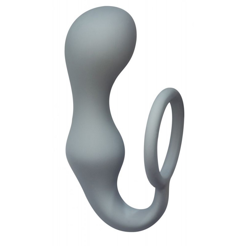 Πρωκτική Σφήνα Σιλικόνης με Δαχτυλίδι Πέους Backdoor Douple Pleasure Silicone Butt Plug with Cock Ring - Γκρι | Πρωκτικές Σφήνες