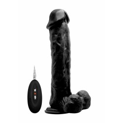 Ρεαλιστικός Δονητής με Βεντούζα & Όρχεις Realistic Vibrator with Suction Cup & Balls 30 cm - Μαύρος | Μεγάλα Dildo & Dildo για Fisting