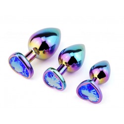 Σετ Μεταλλικές Πρωκτικές Σφήνες με Κόσμημα Καρδιά Metal Heart Jewel Butt Plug Set - Πολύχρωμο/Μπλε | Σετ Πρωκτικές Σφήνες
