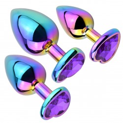 Metal Heart Jewel Butt Plug Set - Multicolour/Purple | Butt Plug Sets