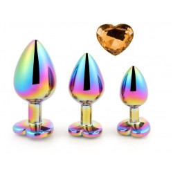 Σετ Μεταλλικές Πρωκτικές Σφήνες με Κόσμημα Καρδιά Metal Heart Jewel Butt Plug Set - Πολύχρωμο/Χρυσό | Σετ Πρωκτικές Σφήνες