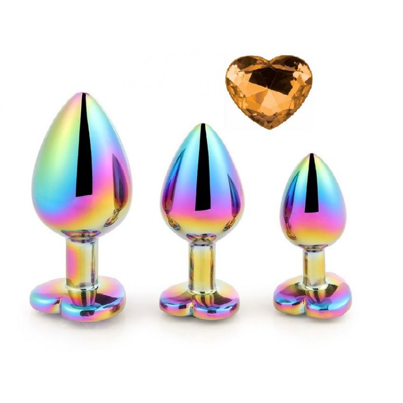 Σετ Μεταλλικές Πρωκτικές Σφήνες με Κόσμημα Καρδιά Metal Heart Jewel Butt Plug Set - Πολύχρωμο/Χρυσό | Σετ Πρωκτικές Σφήνες