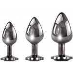 Metal Round Jewel Butt Plug Set - Silver/Black | Butt Plug Sets