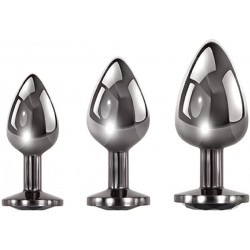 Metal Round Jewel Butt Plug Set - Silver/Black | Butt Plug Sets