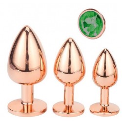 Σετ Μεταλλικές Πρωκτικές Σφήνες με Κυκλικό Κόσμημα Metal Round Jewel Butt Plug Set - Χρυσό/Πράσινο | Σετ Πρωκτικές Σφήνες