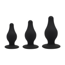 Σετ Πρωκτικές Σφήνες Σιλικόνης με Βεντούζα Dual Density Silicone Butt Plug Kit with Suction Cup - Μαύρο | Σετ Πρωκτικές Σφήνες