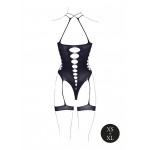 Metis XVI Body with Garters & Crossed Neckline - Black | Plus Size Teddies