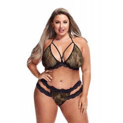 Criss Cross Mesh & Lace Army Girl Set Plus Size - Camouflage | XL - Costumes