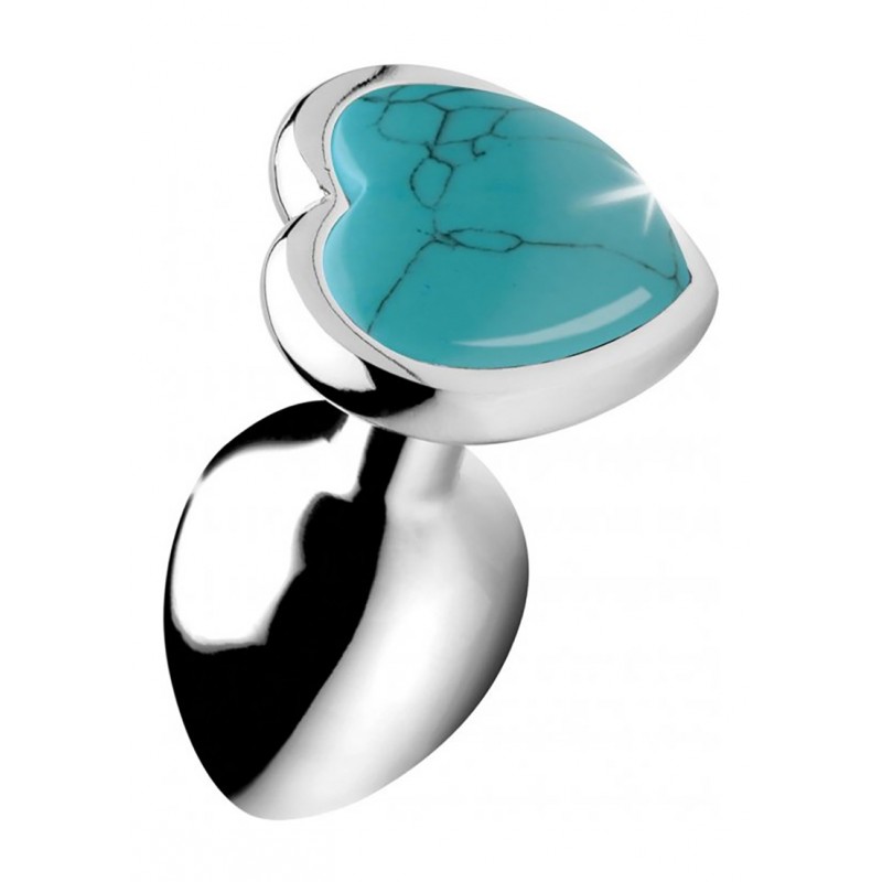 Μεταλλική Πρωκτική Σφήνα με Κυκλικό Κόσμημα Gemstones Amethyst Rose Quartz Small Butt Plug - Ασημί/Μπλε | Πρωκτικές Σφήνες με Κόσμημα