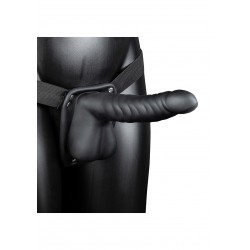 Ανδρικό Κούφιο Strap On με Όρχεις & Ραβδώσεις 22 cm Hollow Ribbed Strap On with Balls - Μαύρο | Ανδρικά Strap On