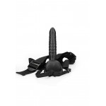 22 cm  Hollow Ribbed Strap On with Balls - Black | Male Strap Ons