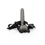 22 cm Hollow Ribbed Strap On with Balls - Gray | Male Strap Ons