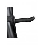 20 cm Curved Ribbed Hollow Strap On - Black | Male Strap Ons