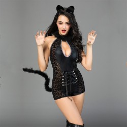 Στολή Cat Woman με Ουρά & Αυτιά Cat Woman Sexy Costume with Tail & Ears - Μαύρη | Sexy Στολές