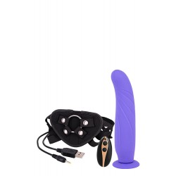 24 cm Remote Controlled Vibrating Silicone Dildo with Strap On Harness - Purple | Strap Ons