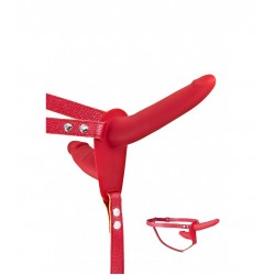 Silicone Double Strap On 15,5 cm With Harness - Red | Strap Ons