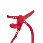 Ζώνη Strap On με Διπλό Ομοίωμα Σιλικόνης Silicone Double Strap On 15,5 cm With Harness - Κόκκινη | Strap On & Ζώνες