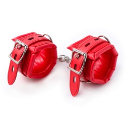 Δερμάτινες Χειροπέδες με Αλυσίδα Fetish Fever Leather Cuffs with Chain - Κόκκινες | Χειροπέδες - Ποδοπέδες