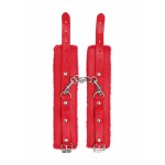 Ouch Plush Leather Hand Cuffs - Red | Hand Cuffs & Ankle Cuffs