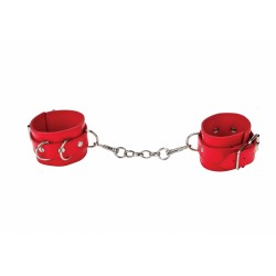 Leather Hand Cuffs with Metal Hook - Red
