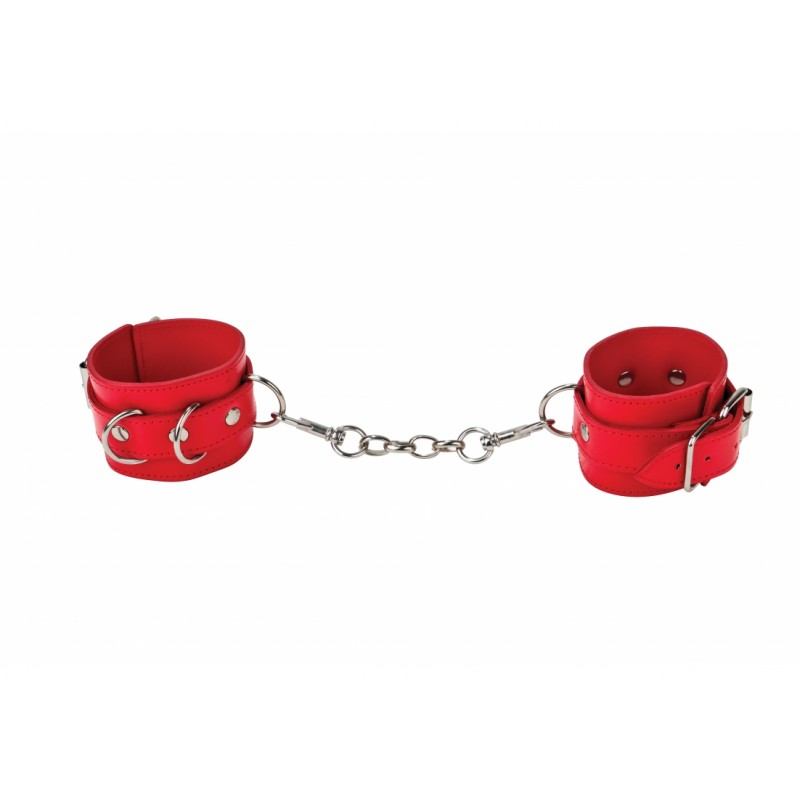 Δερμάτινες Χειροπέδες με Κρίκο Leather Hand Cuffs with Metal Hook - Κόκκινες | Χειροπέδες - Ποδοπέδες