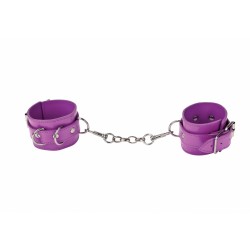 Leather Hand Cuffs with Metal Hook - Purple