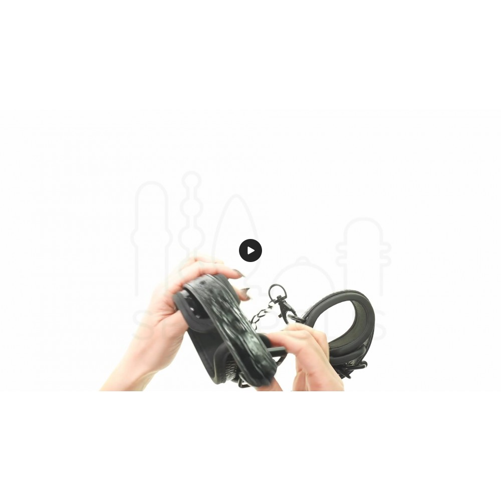 Δερμάτινες Χειροπέδες με Croco Design με Αλυσίδα Blaze Leather Croco Hand Cuffs - Μαύρες | Χειροπέδες - Ποδοπέδες