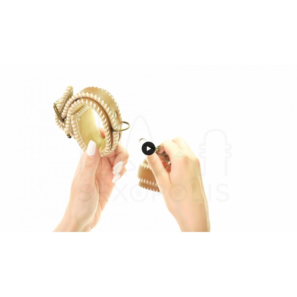 Δερμάτινες Χειροπέδες με Αλυσίδα & Κρίκο Leather Hand Cuffs with Chain - Καφέ | Χειροπέδες - Ποδοπέδες
