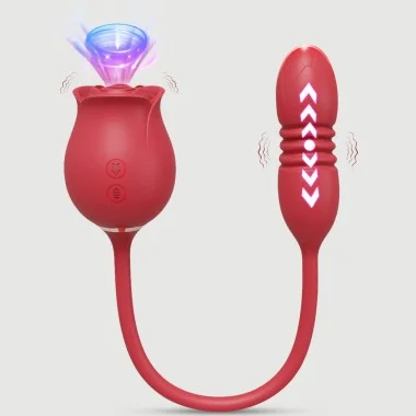 Rose Collection Evelyn Clitoral Suction & Thrusting VIbrator 2 In 1 - Red