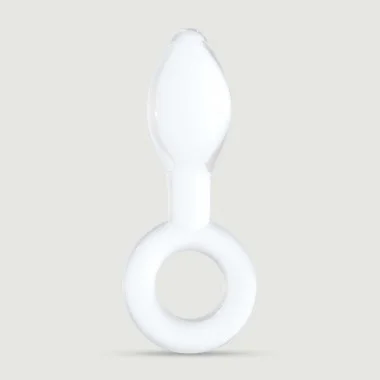 Γυάλινη Πρωκτική Σφήνα με Λαβή Small Glass Anal Plug with Handle - Λευκή