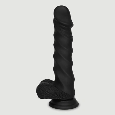 Gaston  20,5 cm Wavy Realistic Silicone Dildo with Balls & Suction Cup - Black