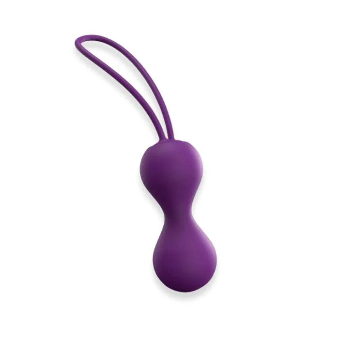 Διπλές μπάλες Kegel από μωβ σιλικόνη με λουράκι για εύκολη αφαίρεση.