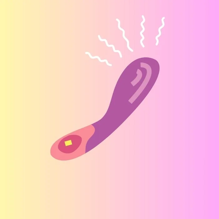 Εικονογράφηση G spot vibrator με γραμμές δόνησης σε ροζ και μωβ φόντο.