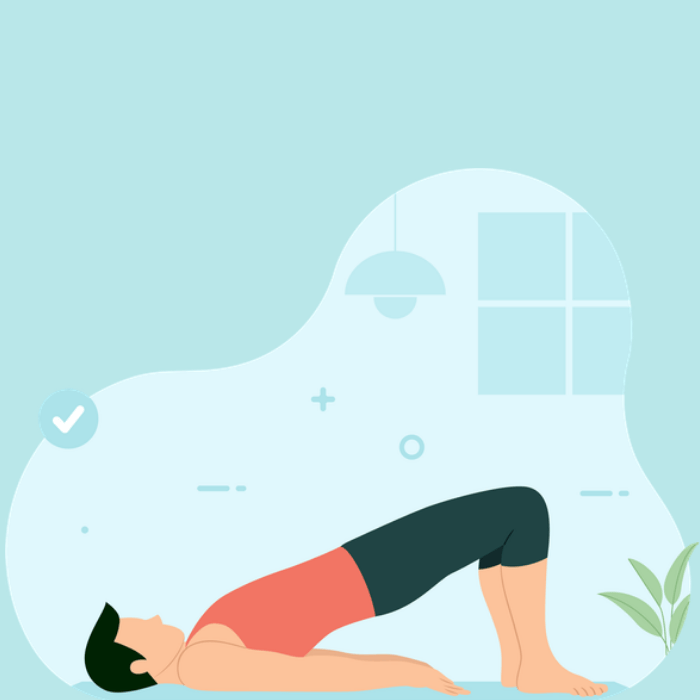 Σκίτσο άντρα σε γαλάζιο φόντο που κάνει άσκηση γέφυρας.